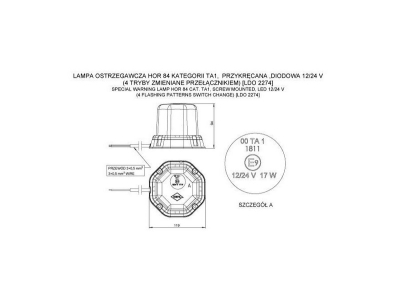 Lampa ostrzegawcza HOR 84 przykręcana , diodowa 12/24 V (kilka trybów zmienianych przełącznikiem)